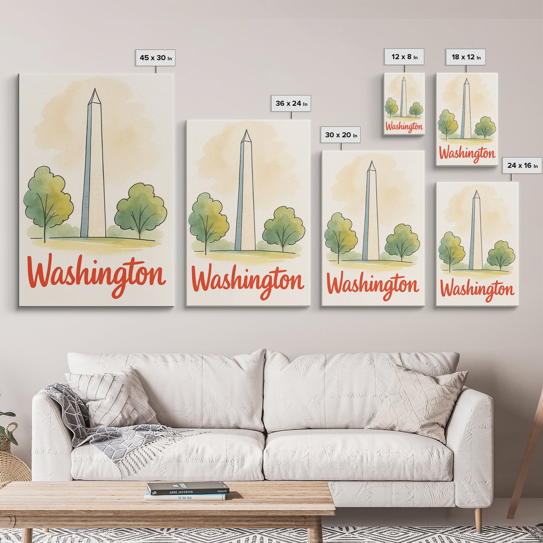 Washington Travel Poster, Canvas Print, Watercolor City Skyline Art, Washington Art Print, Modern Wall Decor, City Art Print, City Poster
