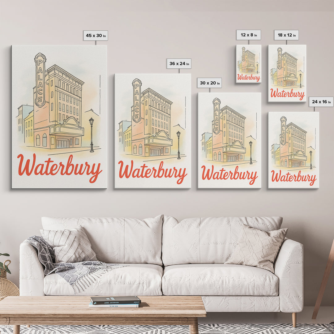 Waterbury Travel Poster, Canvas Print, Illustrated City Wall Art, Waterbury Art Print, City Travel Prints, Vintage City Art, Poster Art