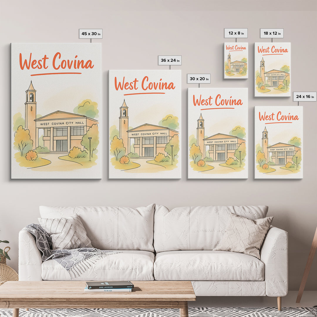West Covina California Travel Poster, Canvas Print, Illustrated City Wall Art, West Covina Travel Art, Travel Art Print, Travel Poster Set