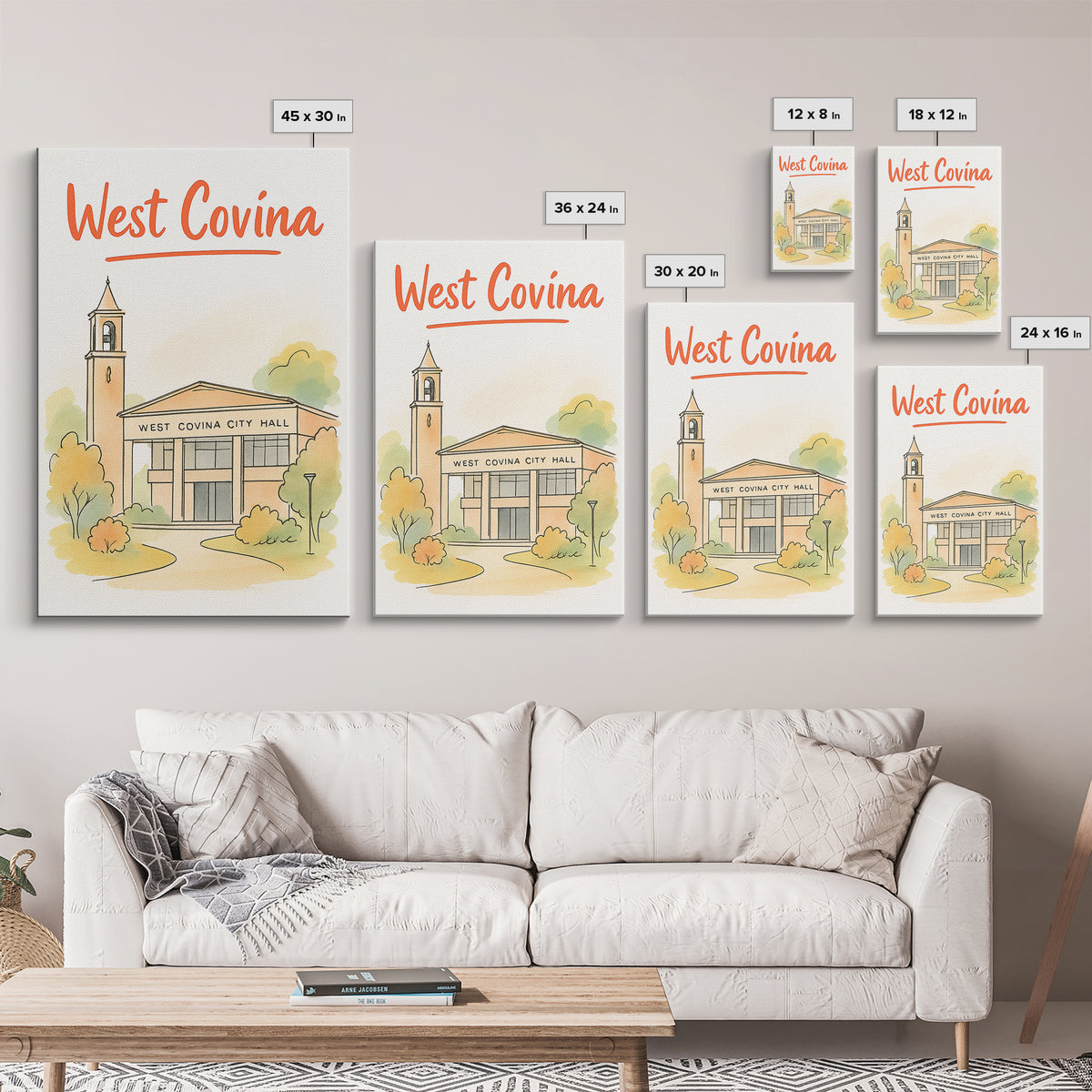 West Covina California Travel Poster, Canvas Print, Illustrated City Wall Art, West Covina Travel Art, Travel Art Print, Travel Poster Set