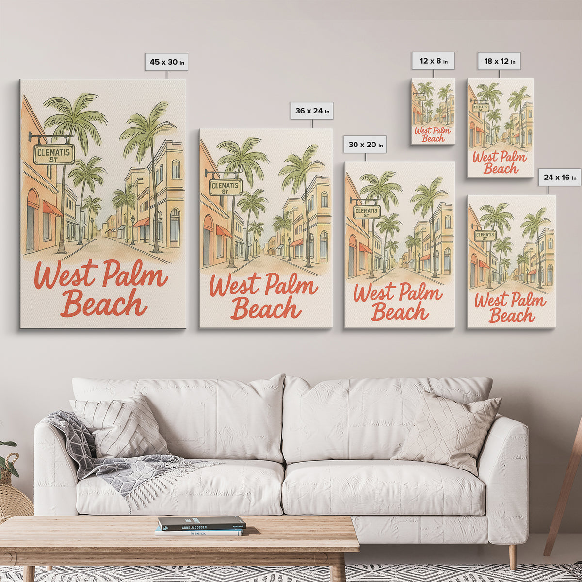 West Palm Beach Florida Travel Poster, Canvas Print, Soft Sketch Travel Art, West Palm Beach Poster Print, Poster Art, Travel Poster Set