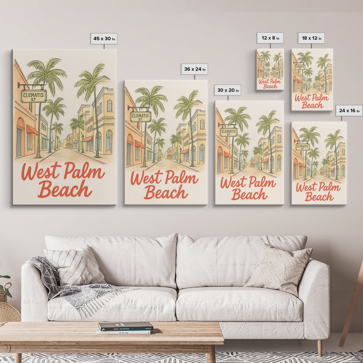 West Palm Beach Florida Travel Poster, Canvas Print, Soft Sketch Travel Art, West Palm Beach Poster Print, Poster Art, Travel Poster Set
