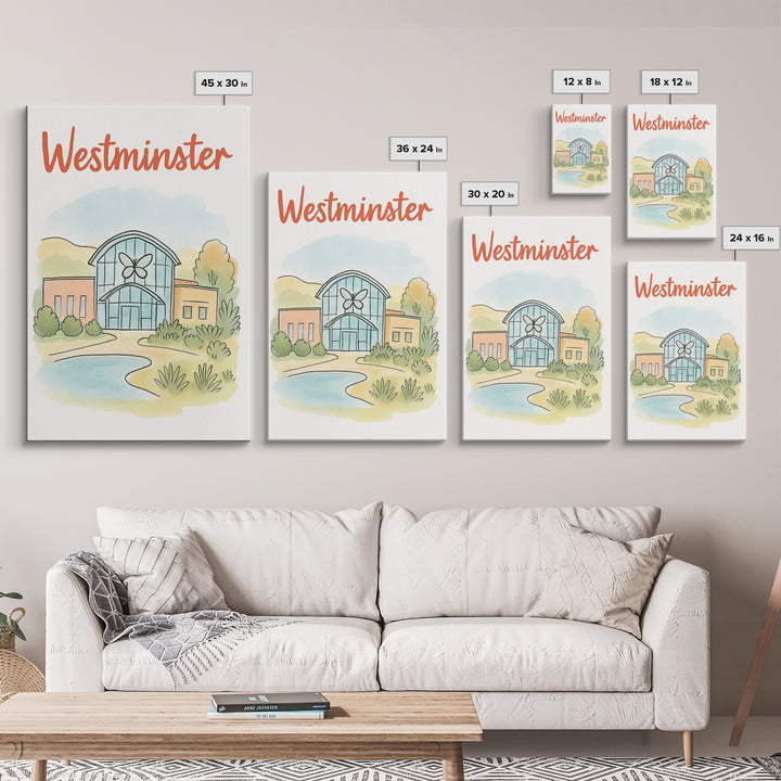 Westminster Colorado Travel Poster, Canvas Print, Soft Sketch Travel Art, Westminster Wall Art, Travel Wall Art, Watercolor Urban Skyline