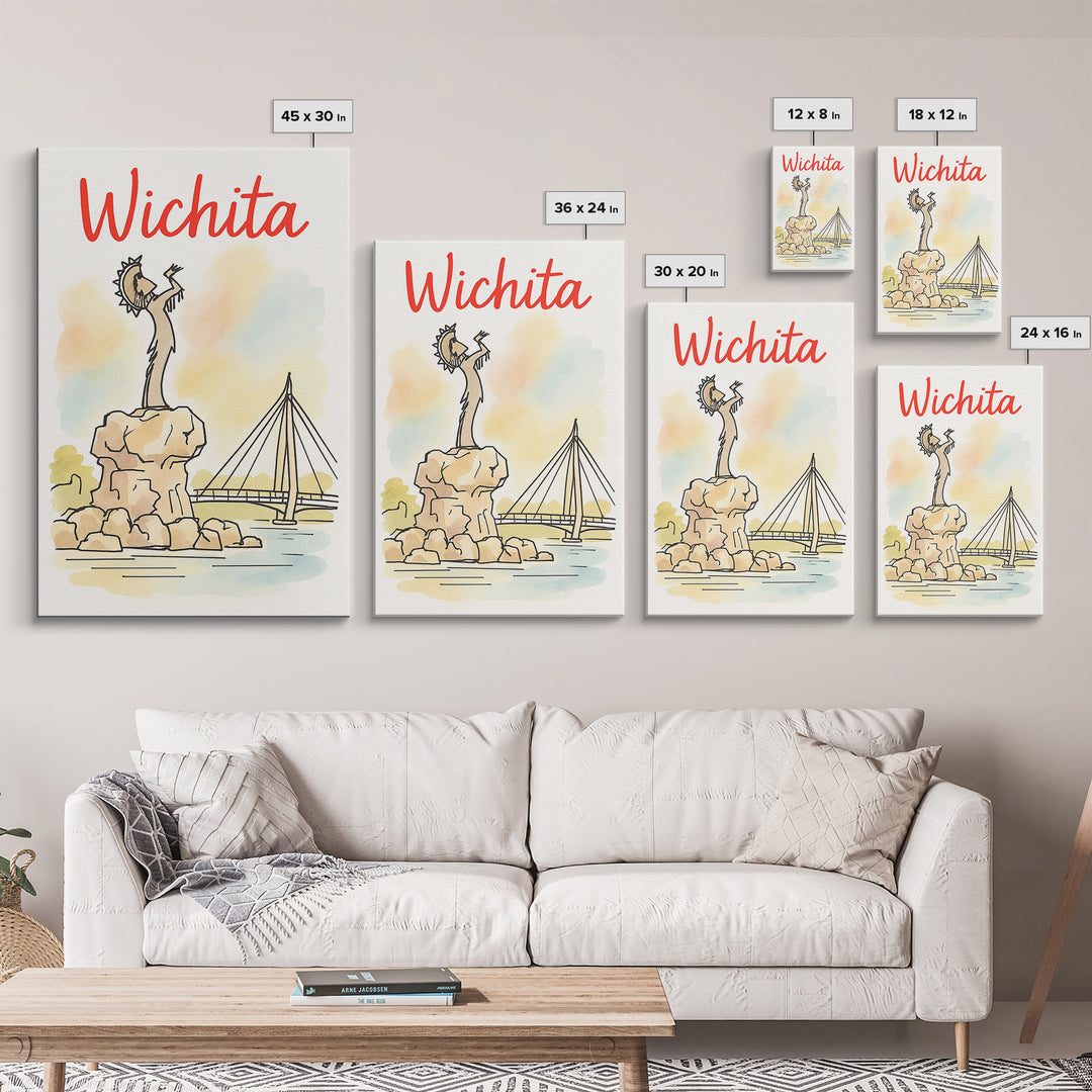 Wichita Travel Poster, Framed Canvas Print, Illustrated City Wall Art, Wichita Art Print, Mid Century Wall Art, Travel Wall Art