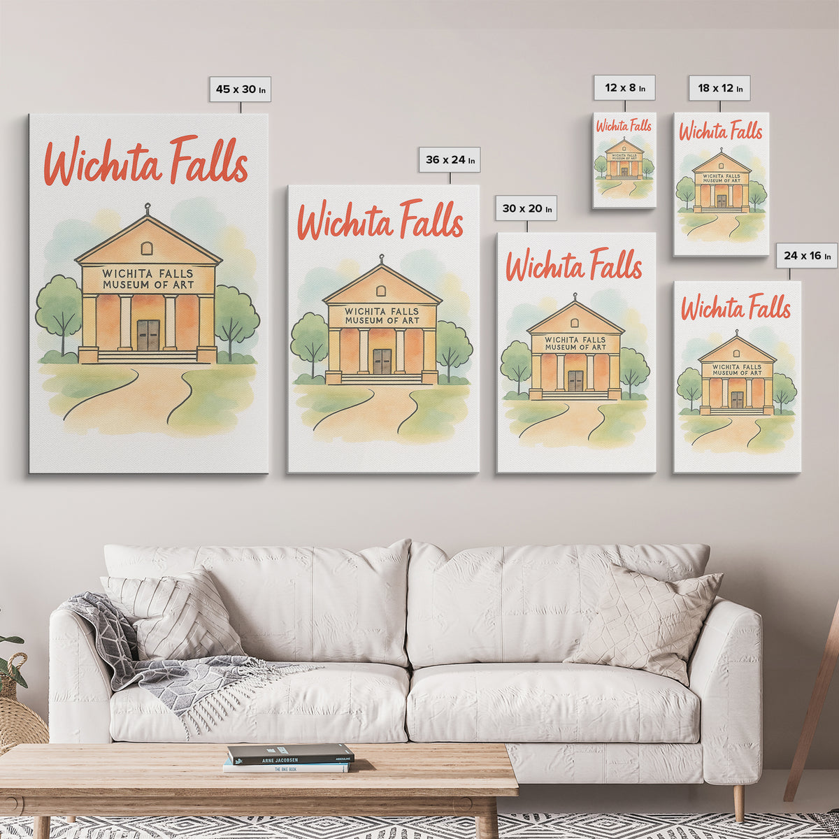 Wichita Falls Texas Travel Poster, Canvas Print, Soft Sketch Travel Art, Wichita Falls Poster Print, Travel Wall Art, Home Office Decor