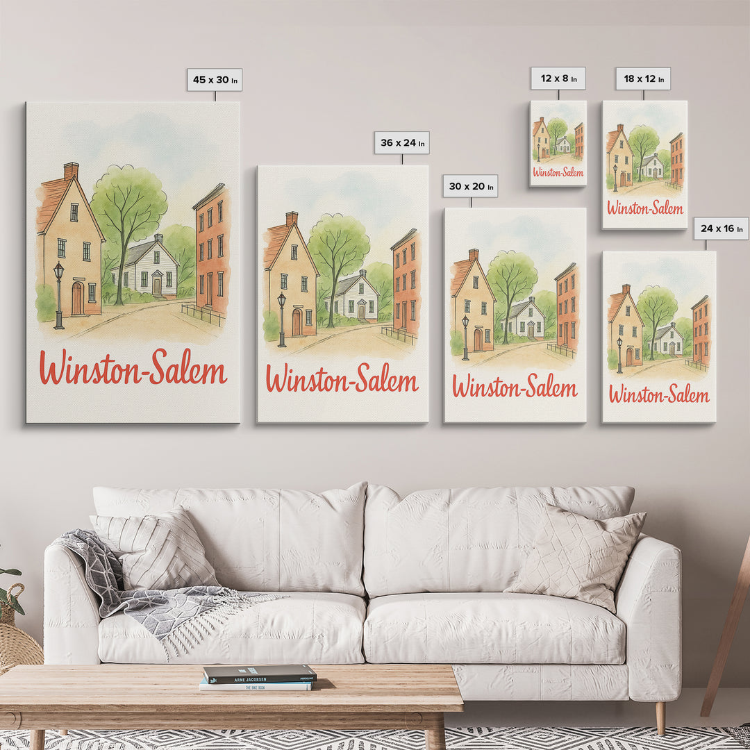 Winston Salem North Carolina Travel Poster, Canvas Print, Illustrated City Wall Art, Winston Salem Wall Art, City Poster, Wanderlust Decor