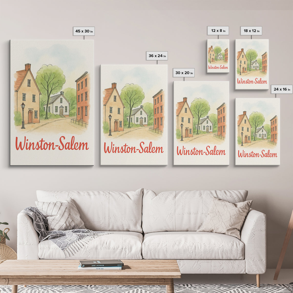 Winston Salem North Carolina Travel Poster, Canvas Print, Illustrated City Wall Art, Winston Salem Wall Art, City Poster, Wanderlust Decor