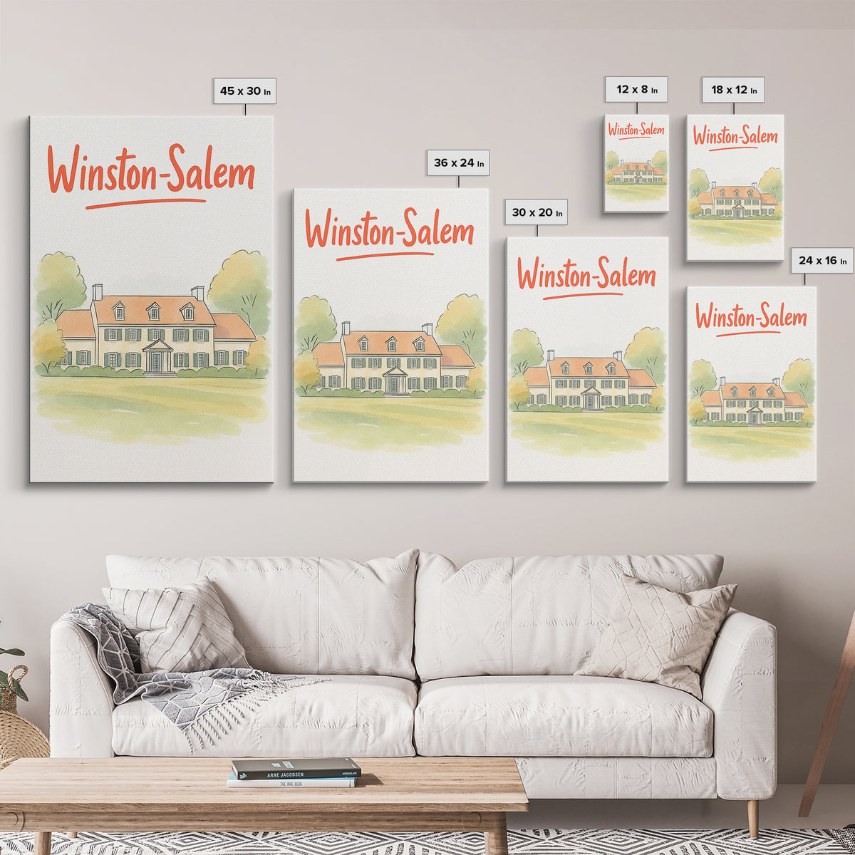 Winston Salem Travel Poster, Canvas Print, Illustrated City Wall Art, Winston Salem Art Print, Mid Century Wall Art, Vintage Travel Art
