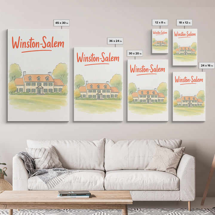 Winston Salem Travel Poster, Canvas Print, Illustrated City Wall Art, Winston Salem Art Print, Mid Century Wall Art, Vintage Travel Art