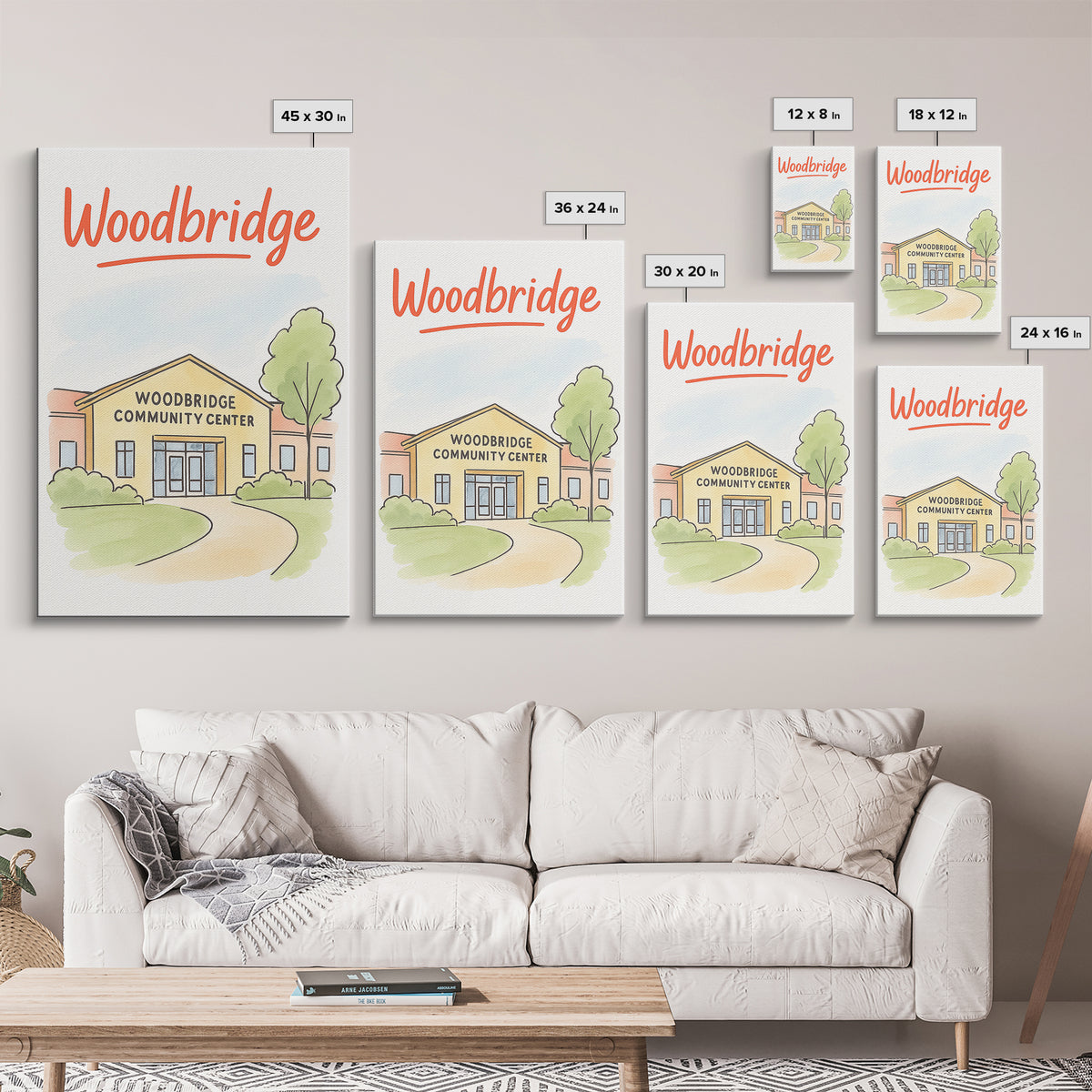 Woodbridge Travel Poster, Framed Canvas Print, Soft Sketch Travel Art, Woodbridge Poster Print, Vintage Travel Art, Travel Poster Set