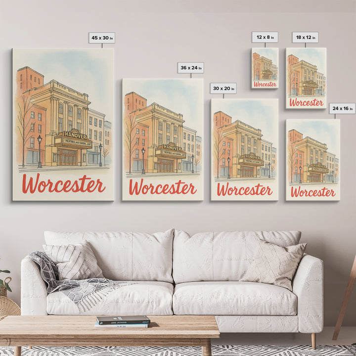 Worcester Massachusetts Travel Poster, Canvas Print, Illustrated City Wall Art, Worcester Art Print, Travel Art, Mid Century Wall Art
