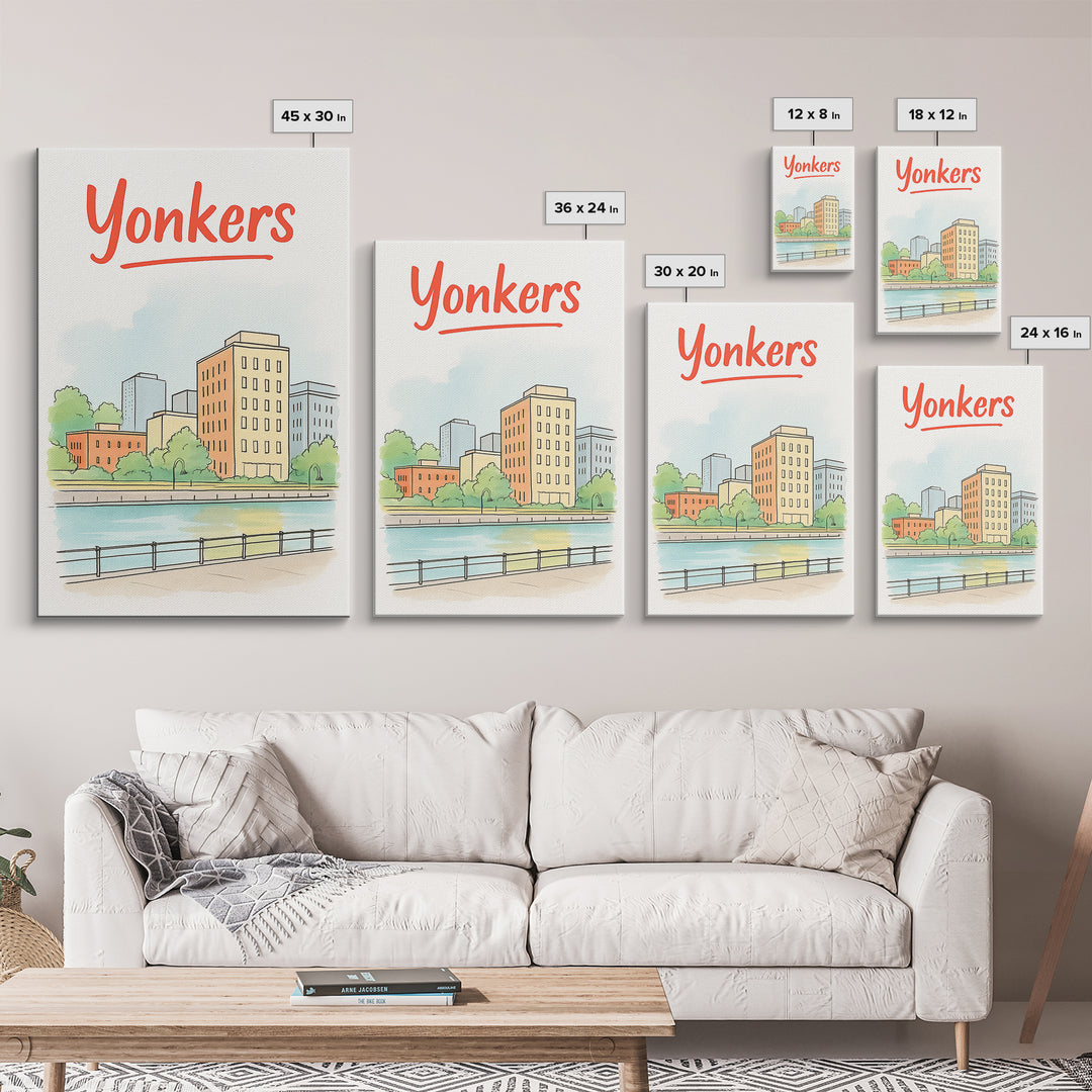 Yonkers Travel Poster, Canvas Print, Soft Sketch Travel Art, Yonkers City Art, City Travel Prints, Vintage Travel Art, Travel Poster Art