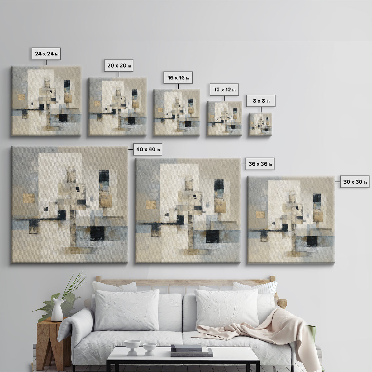 Sophisticated Neutral Abstract Framed Canvas Print, Hotel Art, Modern Decor, Hotel Decor, Abstract Art, Boutique, Poster, HOT-1x1-1