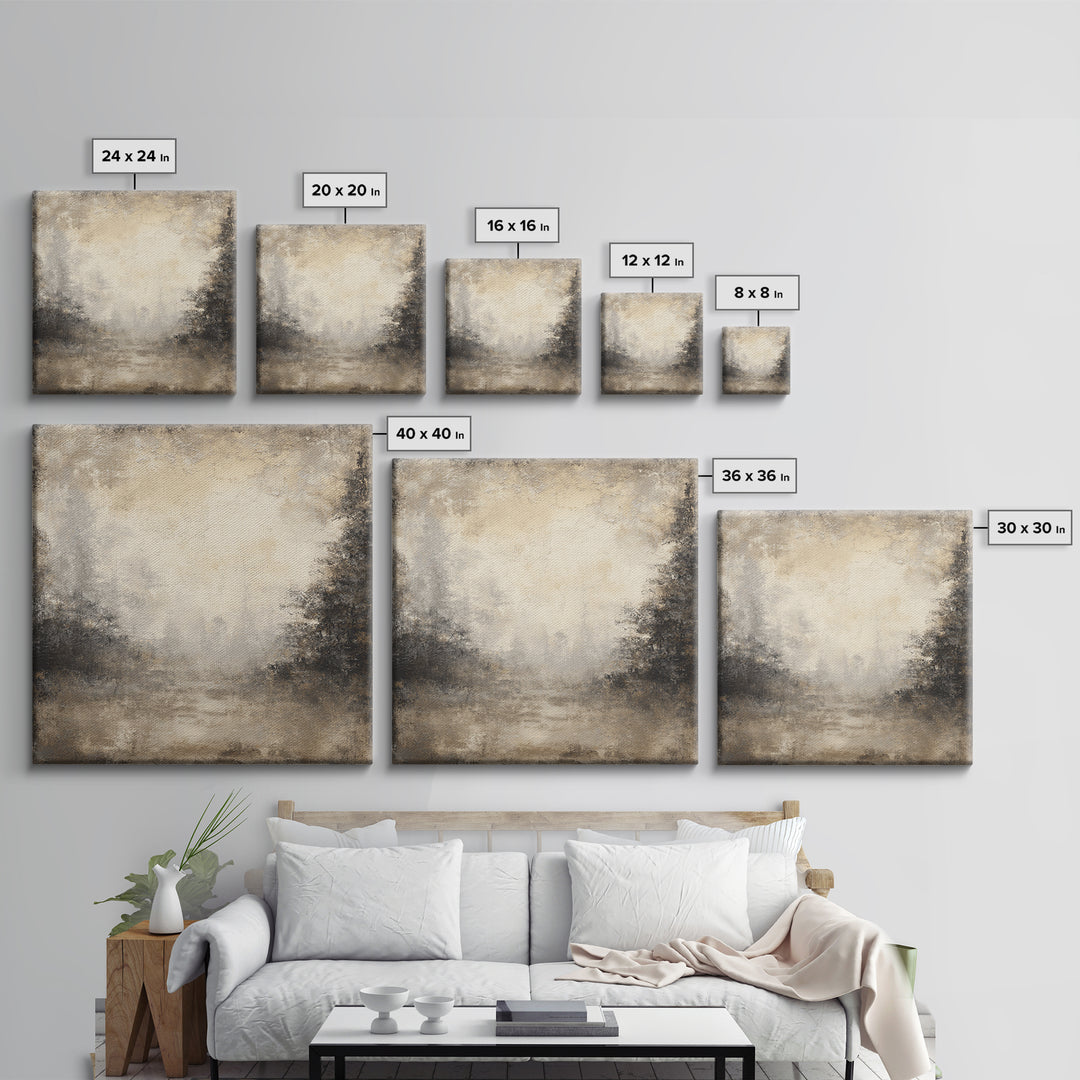 Misty Forest with Refined Calm Atmosphere Framed Canvas Print, Hotel Art, Gallery Decor, Hotel Decor, Fine Art, Boutique, HOT-1x1-38