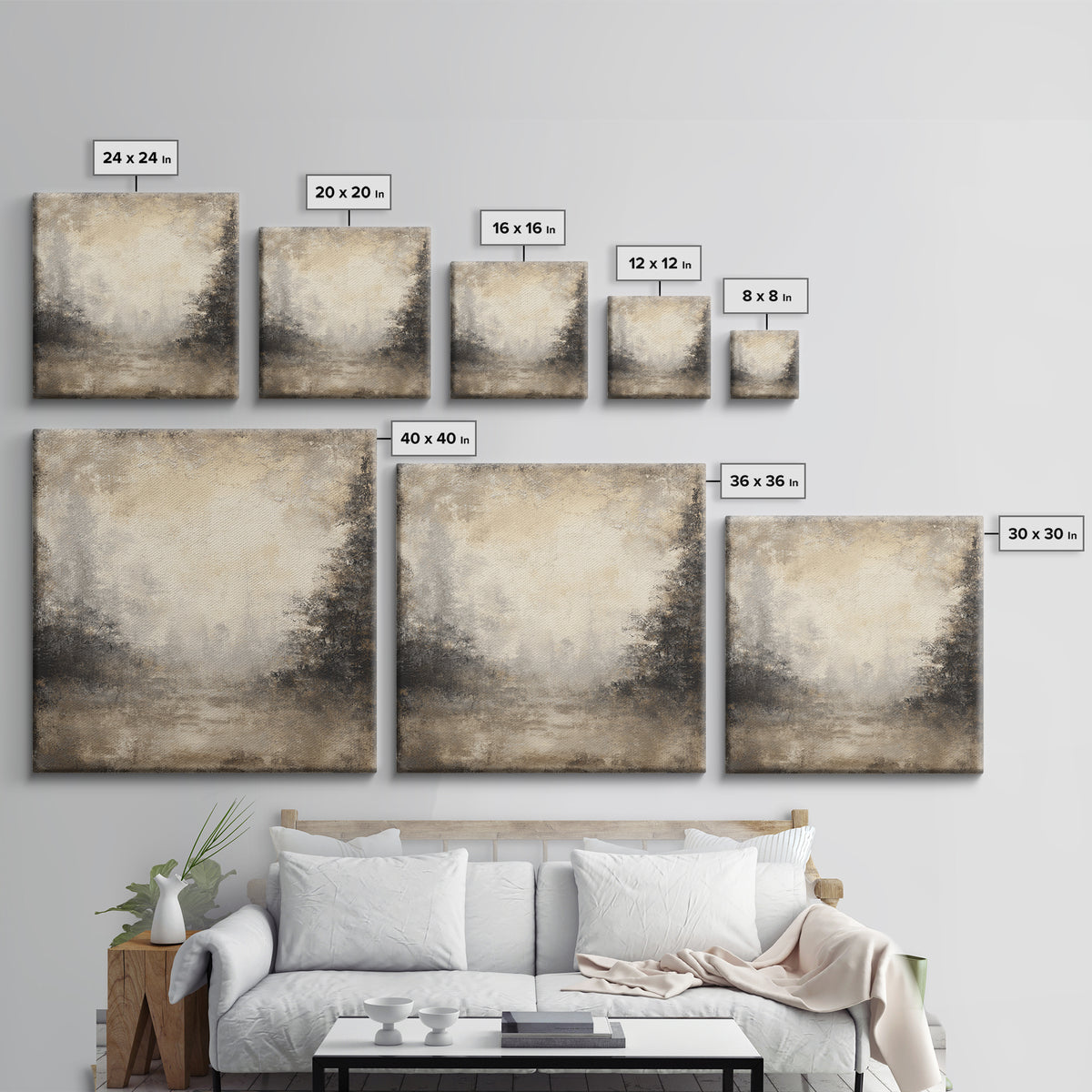 Misty Forest with Refined Calm Atmosphere Framed Canvas Print, Hotel Art, Gallery Decor, Hotel Decor, Fine Art, Boutique, HOT-1x1-38