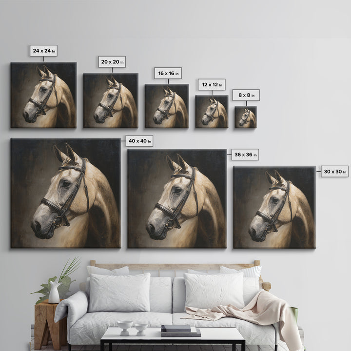Neutral Horse Portrait Framed Canvas Print, Hotel Art, Room Decor, Hotel Decor, Oil Painting, Boutique, Art Print, Hazbin Hotel, HOT-1x1-40
