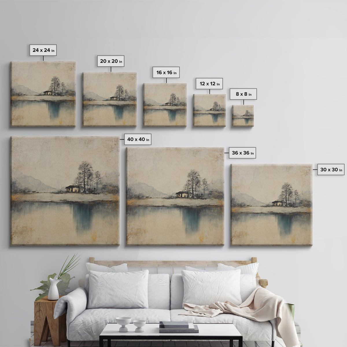 Japanese Ink Landscape Framed Canvas Print, Hotel Art, Beach Prints, Hotel Decor, Fine Art, Boutique, Room Decor, HOT-1x1-42