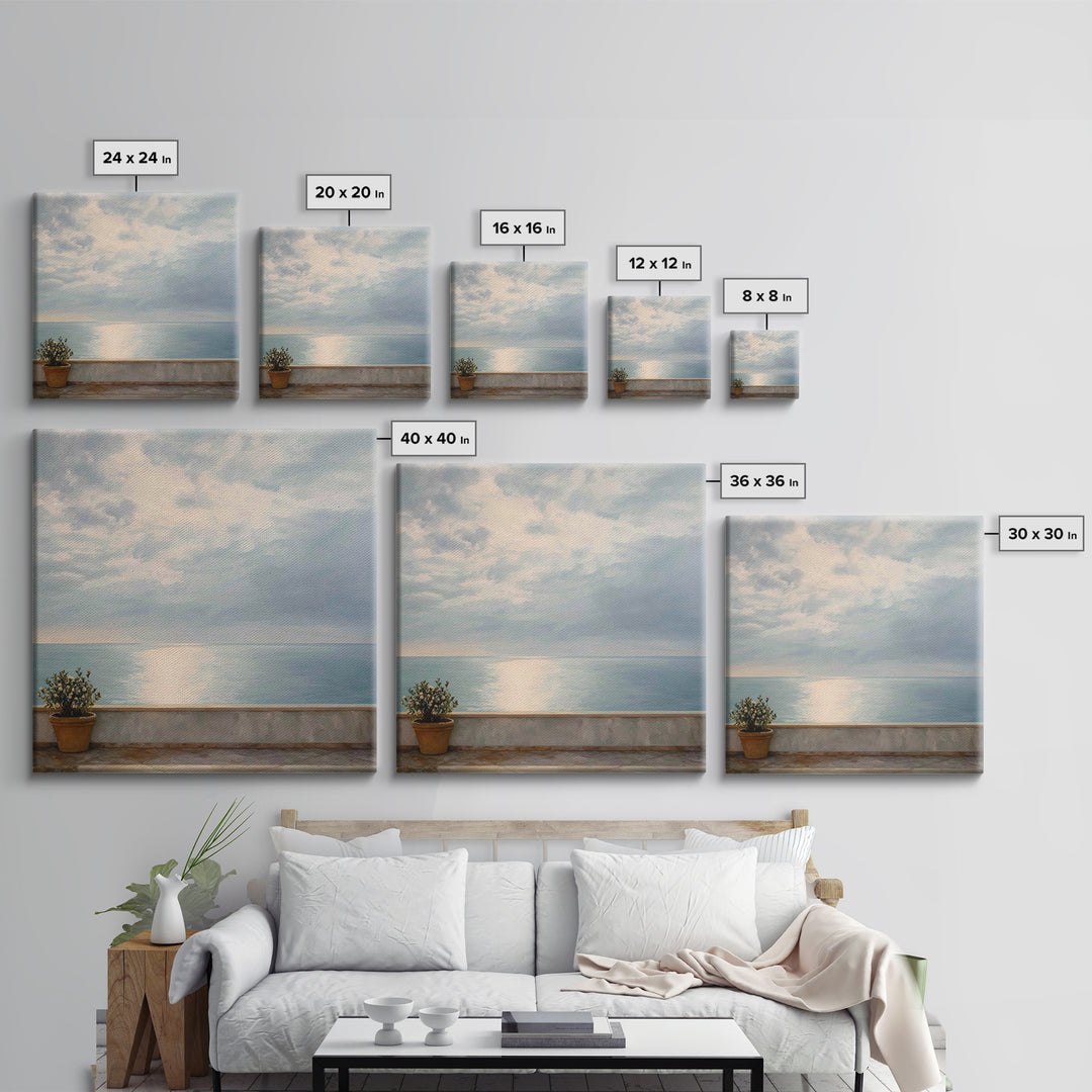 Mediterranean Terrace View Focused on Sea and Canvas Print, Hotel Art, Gallery Decor, Hotel Decor, Fine Art, Boutique, HOT-1x1-59