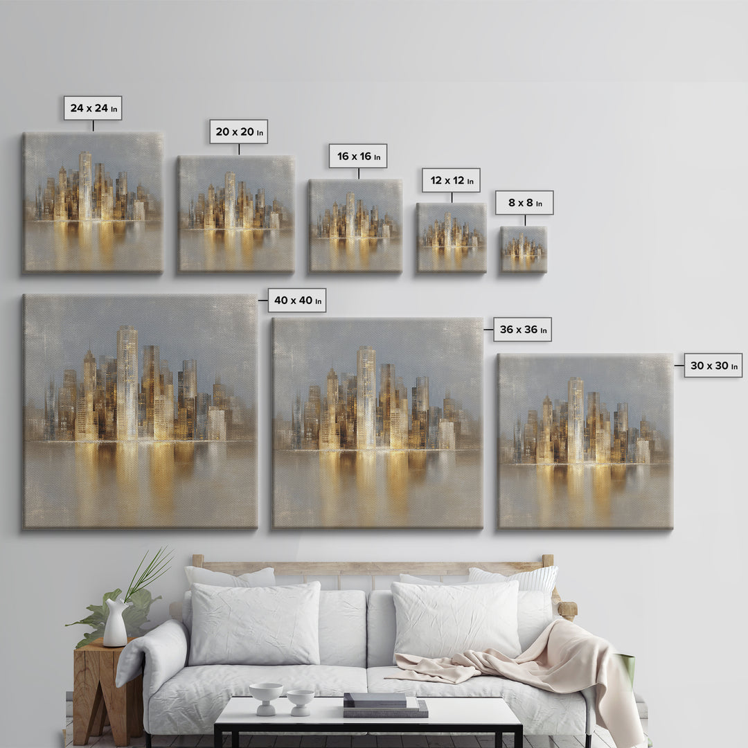 Quiet City Skyline Framed Canvas Print, Hotel Art, Fine Art Print, Hotel Decor, Abstract Art, Boutique, Wall Decor, Painting, HOT-1x1-74
