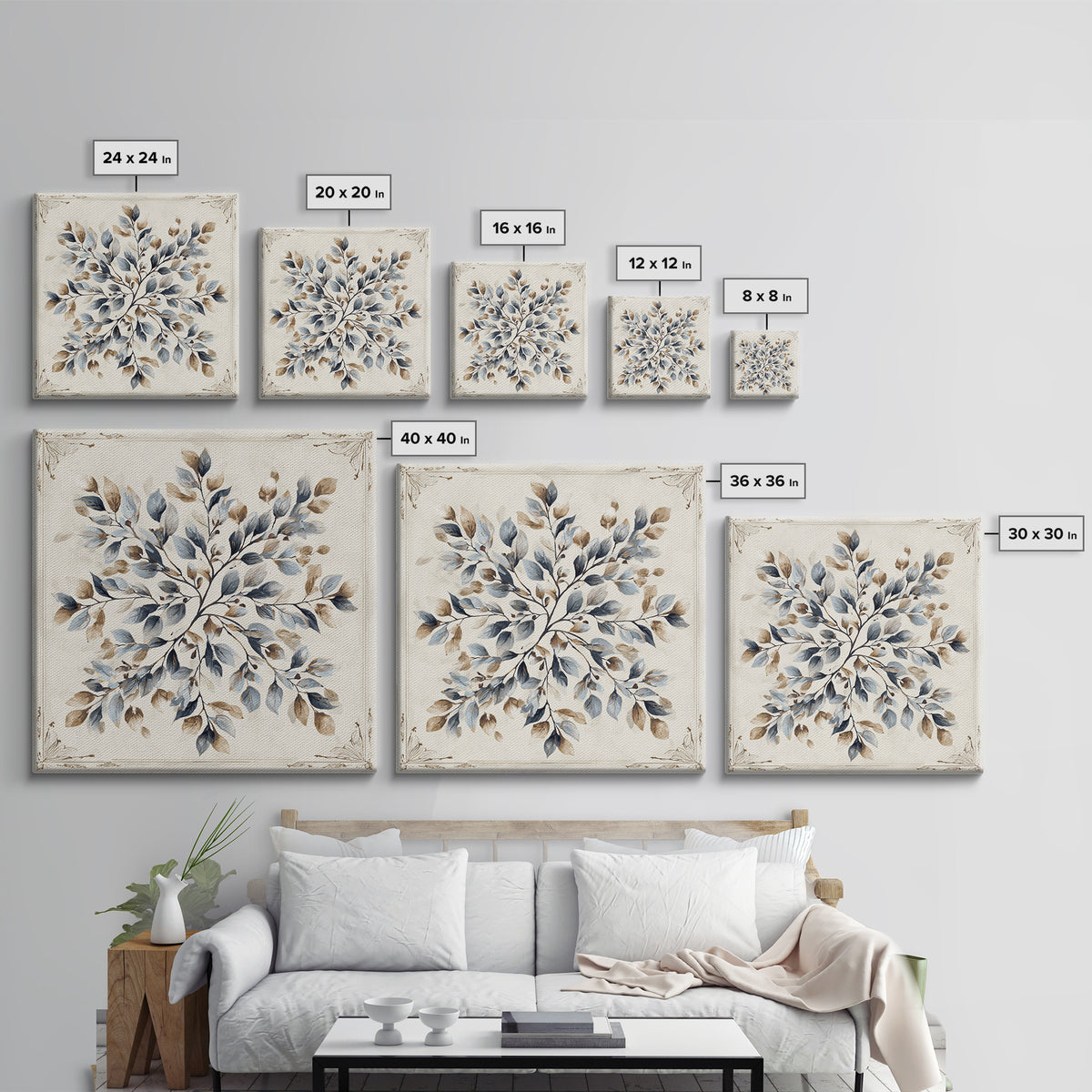 Elegant Botanical Branch on Ivory Ground Canvas Print, Hotel Art, Poster, Hotel Decor, Fine Art, Boutique, Wood Wall Art, HOT-1x1-77