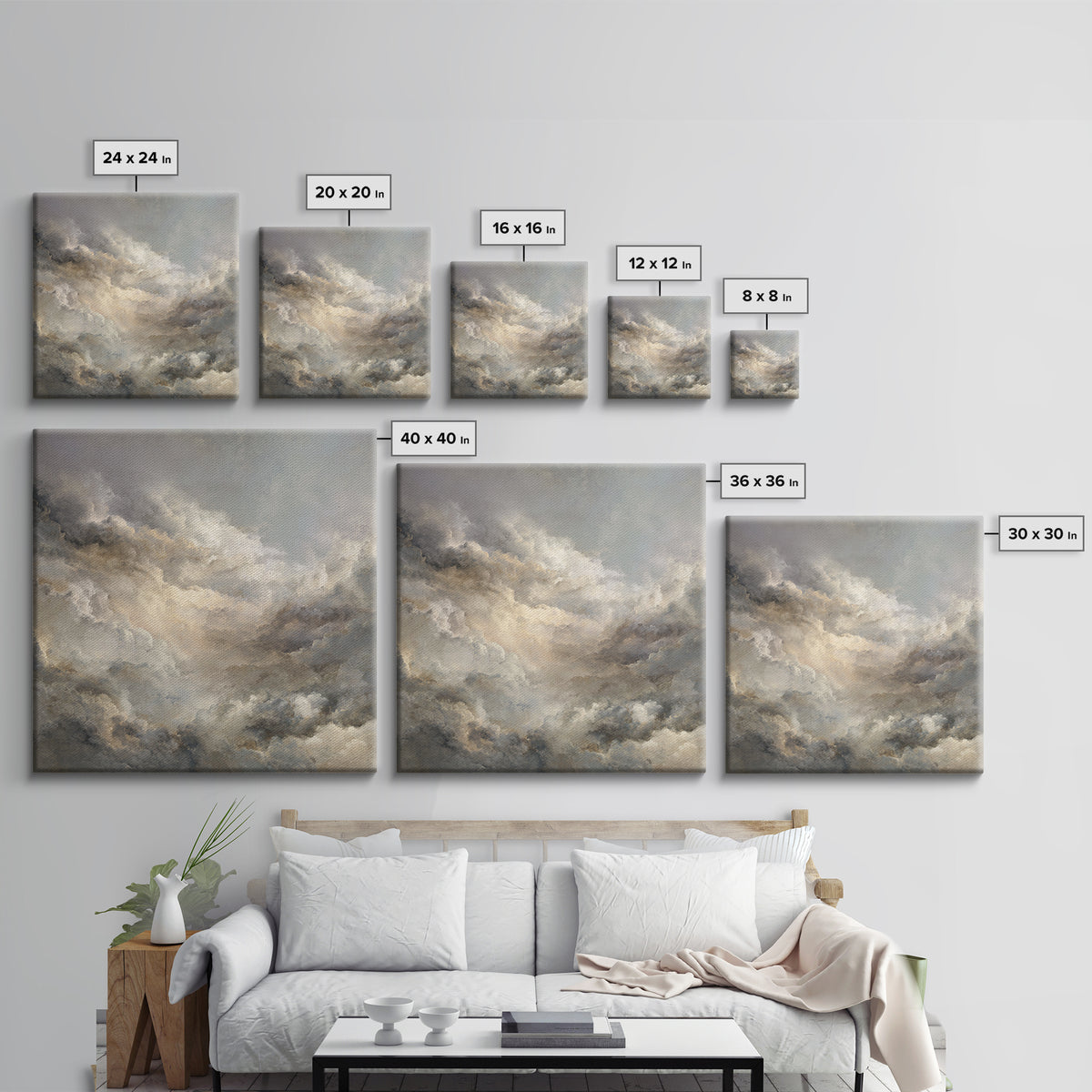 Large Cloudscape with Subtle Drama Canvas Print, Hotel Art, Contemporary Art, Hotel Decor, Fine Art, Boutique, Art Deco, HOT-1x1-89