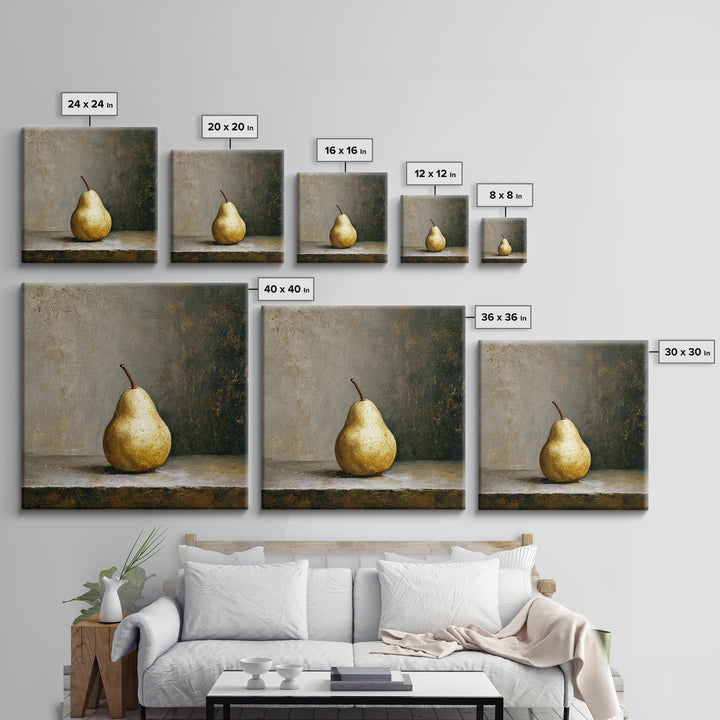 Elegant Pear Still Life on Linen Framed Canvas Print, Hotel Art, Wall Art, Hotel Decor, Abstract Art, Boutique, Framed Art, HOT-1x1-93
