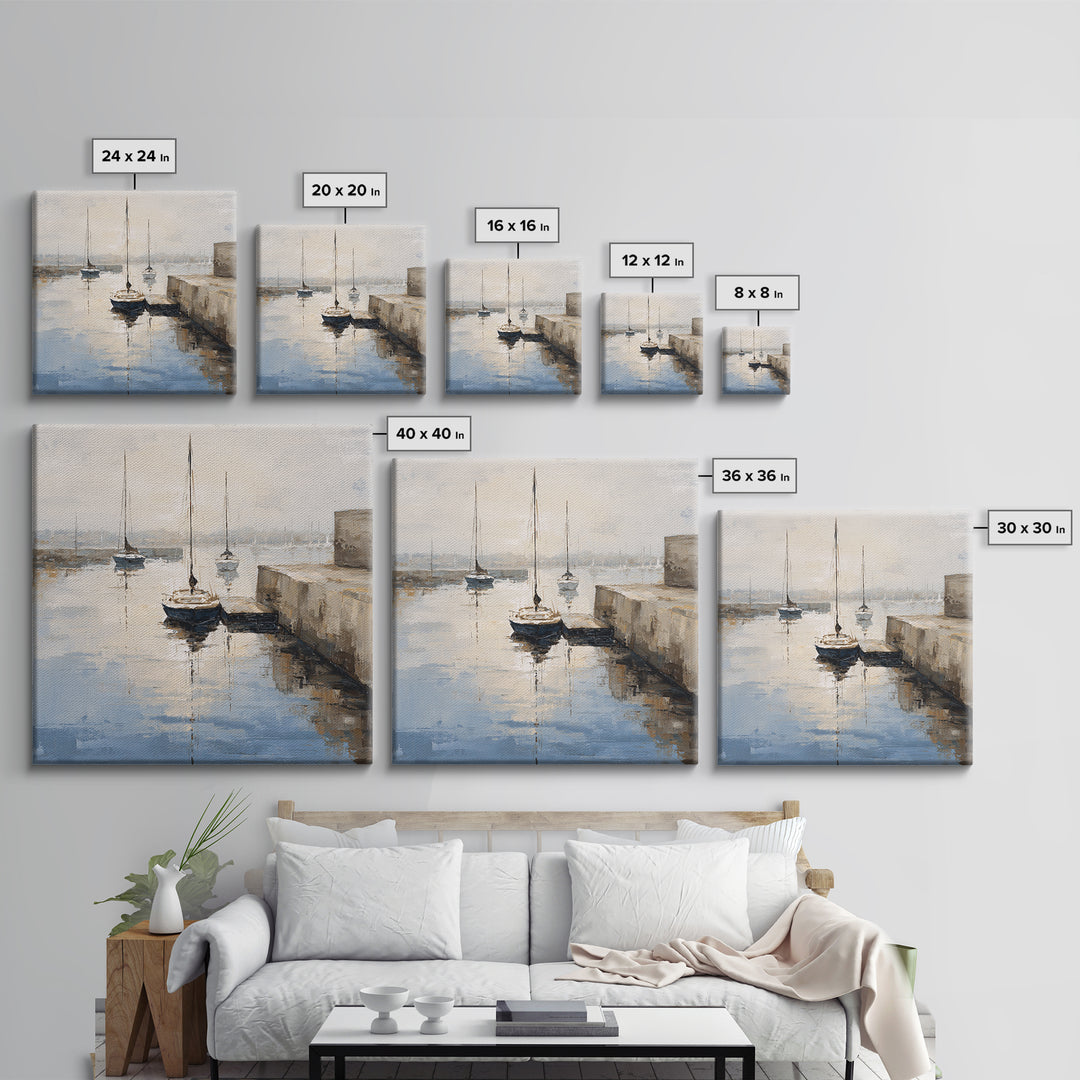 Quiet Harbor with Sailboats at Dawn Canvas Print, Hotel Art, Modern Decor, Hotel Decor, Fine Art, Boutique, Poster, Wall Decor, HOT-1x1-94