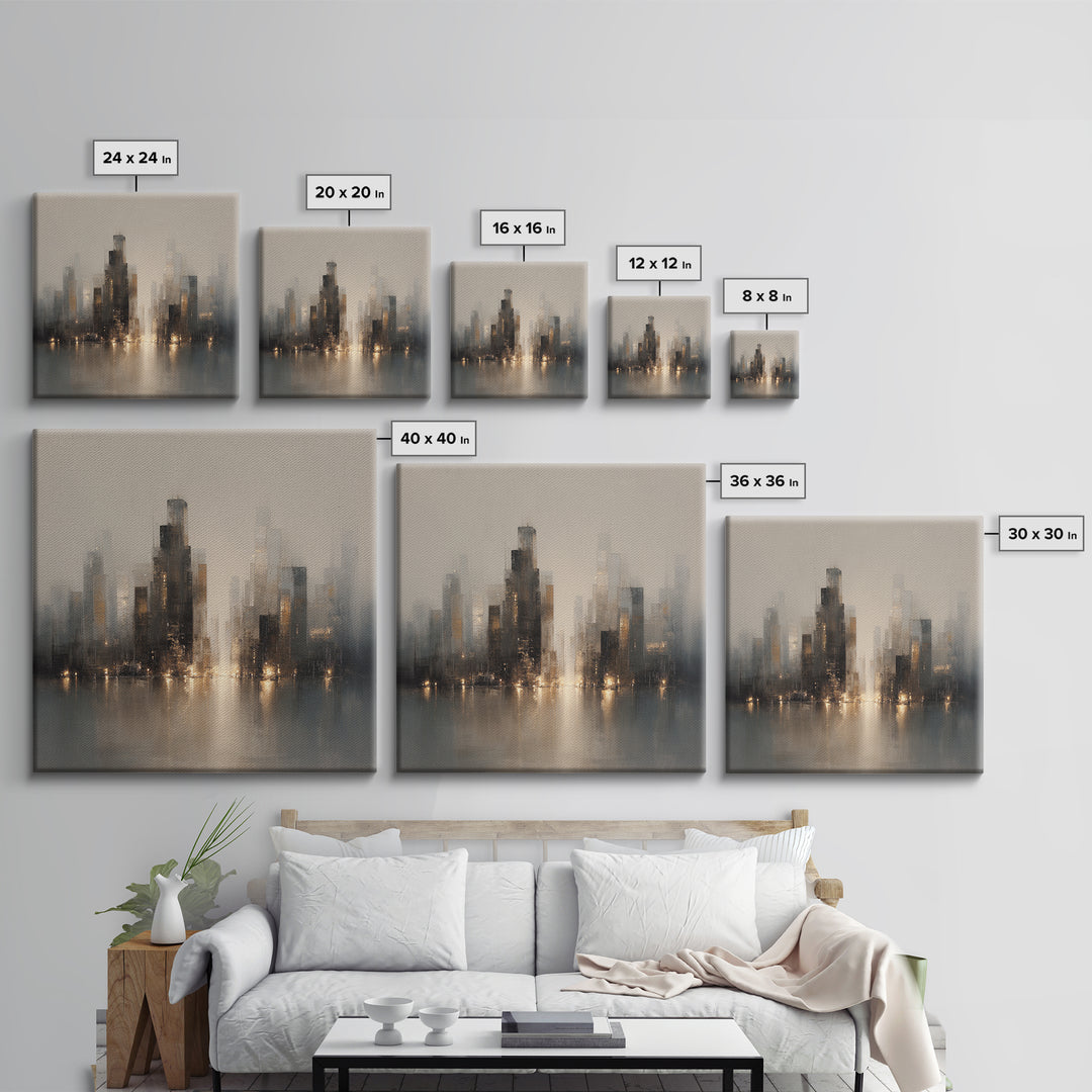 Quiet City Skyline Canvas Print, Hotel Art, Hotel Decor, Abstract Art, Boutique, Hazbin Hotel, Mid Century Modern, HOT-1x1-98