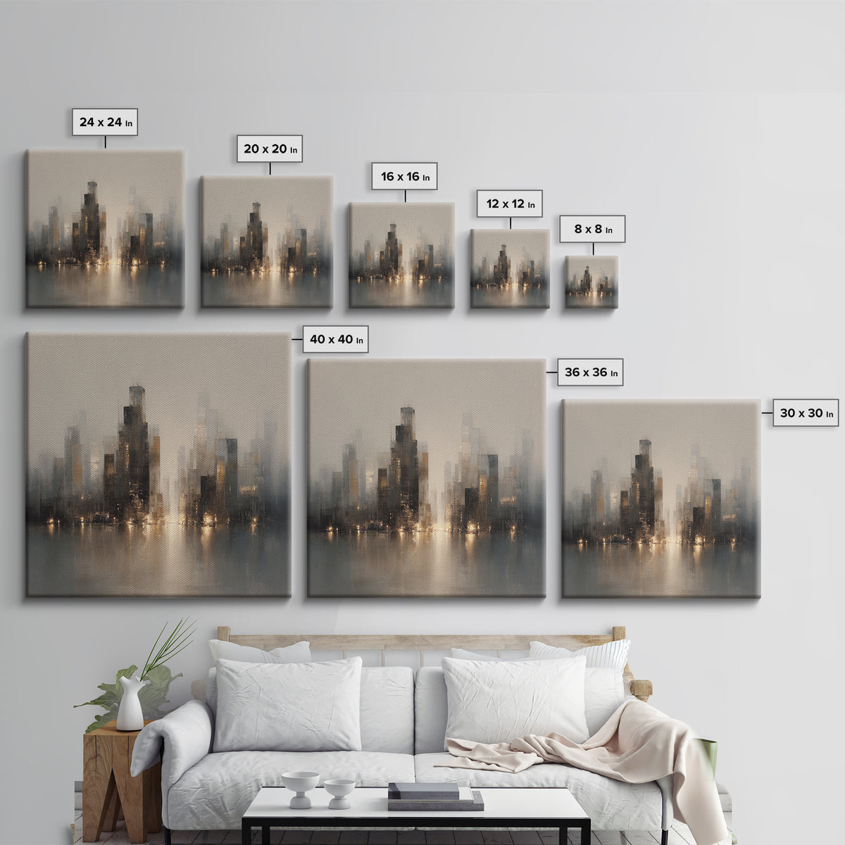 Quiet City Skyline Canvas Print, Hotel Art, Hotel Decor, Abstract Art, Boutique, Hazbin Hotel, Mid Century Modern, HOT-1x1-98