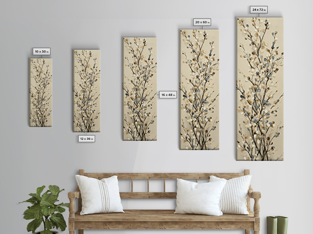 Elegant Botanical Branch on Ivory Ground Canvas Print, Hotel Art, Poster, Hotel Decor, Fine Art, Boutique, Wood Wall Art, HOT-1x3-17