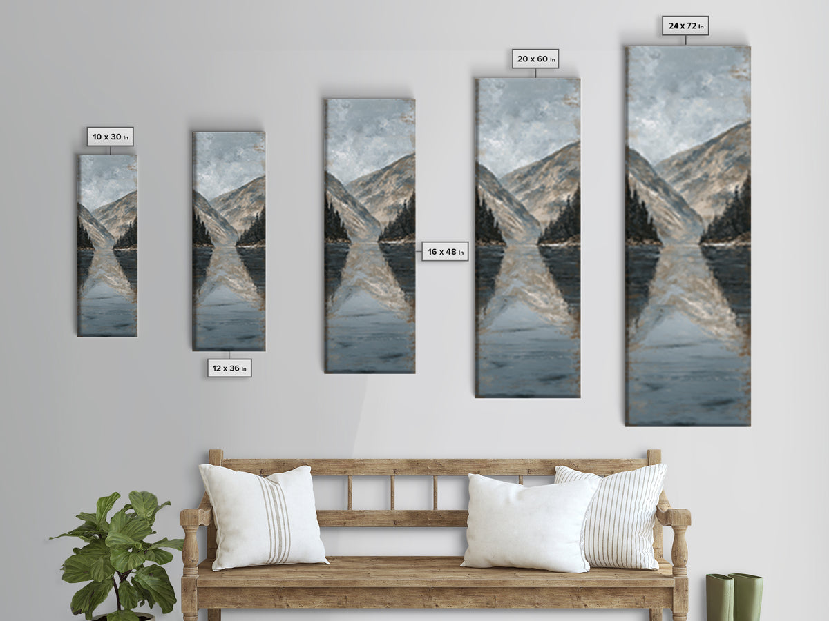 Serene Mountain Lake for Boutique Hotel Mood Framed Canvas Print, Hotel Art, Poster, Hotel Decor, Fine Art, Boutique, HOT-1x3-20