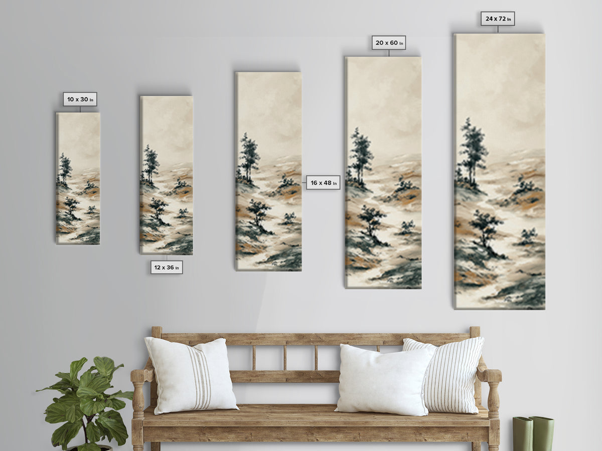 Japanese Ink Landscape Framed Canvas Print, Hotel Art, City Wall Art, Hotel Decor, Fine Art, Boutique, Minimalist Decor, HOT-1x3-54