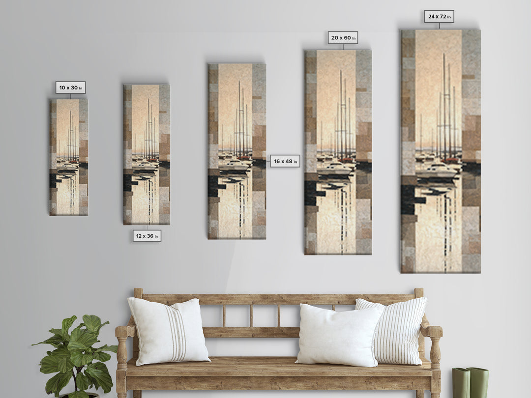 Quiet Harbor with Sailboats at Dawn Canvas Print, Hotel Art, Boho Decor, Hotel Decor, Oil Painting, Boutique, Art Prints, HOT-1x3-82