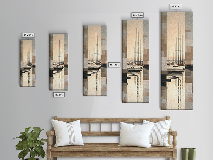 Quiet Harbor with Sailboats at Dawn Canvas Print, Hotel Art, Boho Decor, Hotel Decor, Oil Painting, Boutique, Art Prints, HOT-1x3-82