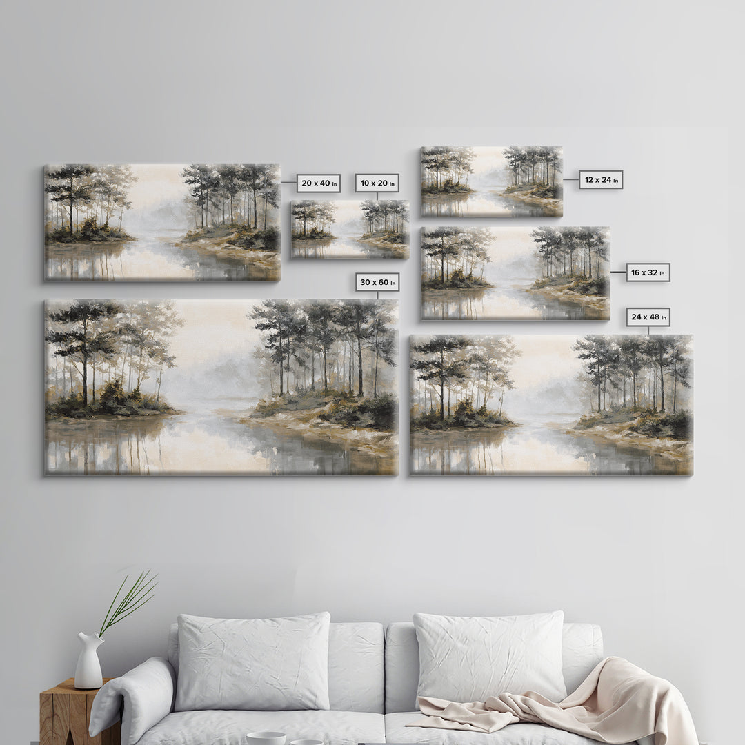 Misty Forest with Refined Calm Atmosphere Framed Canvas Print, Hotel Art, Contemporary Art, Hotel Decor, Fine Art, Boutique, HOT-2x1-10