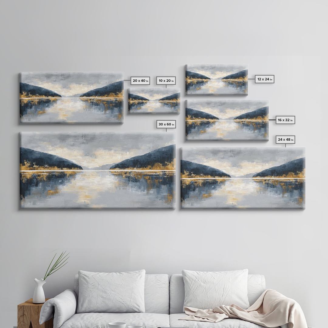 Serene Mountain Lake for Boutique Hotel Mood Framed Canvas Print, Hotel Art, Coastal Decor, Hotel Decor, Oil Painting, Boutique, HOT-2x1-100