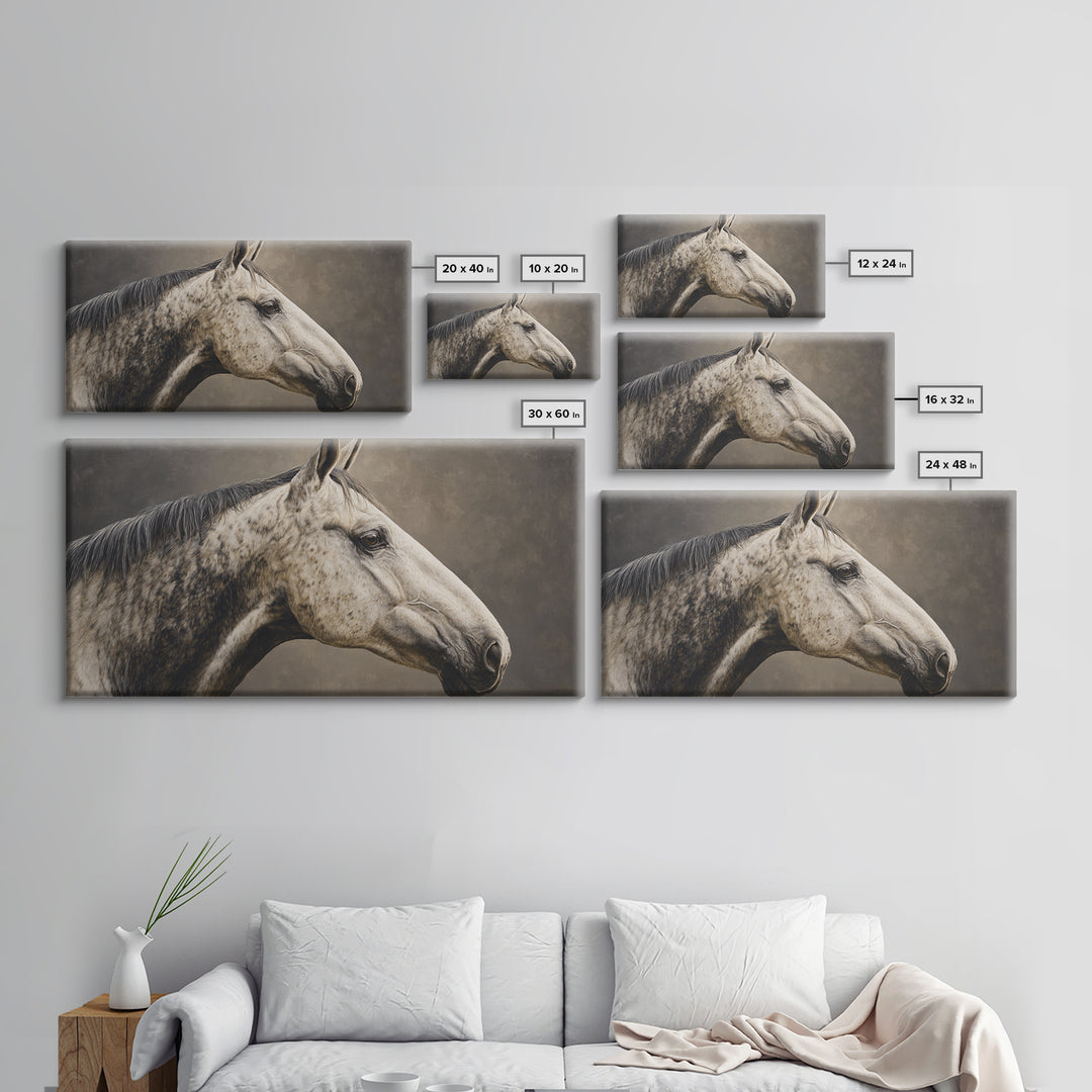 Neutral Horse Portrait Framed Canvas Print, Hotel Art, Room Decor, Hotel Decor, Oil Painting, Boutique, Art Print, Hazbin Hotel, HOT-2x1-12
