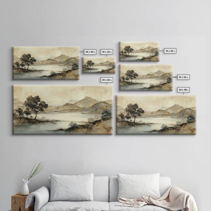 Japanese Ink Landscape Framed Canvas Print, Hotel Art, Luxury Decor, Hotel Decor, Fine Art, Boutique, Art Prints, Hazbin Hotel, HOT-2x1-14