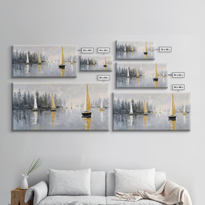 Quiet Harbor with Sailboats at Dawn Framed Canvas Print, Hotel Art, Room Decor, Hotel Decor, Fine Art, Boutique, Art Print, HOT-2x1-18