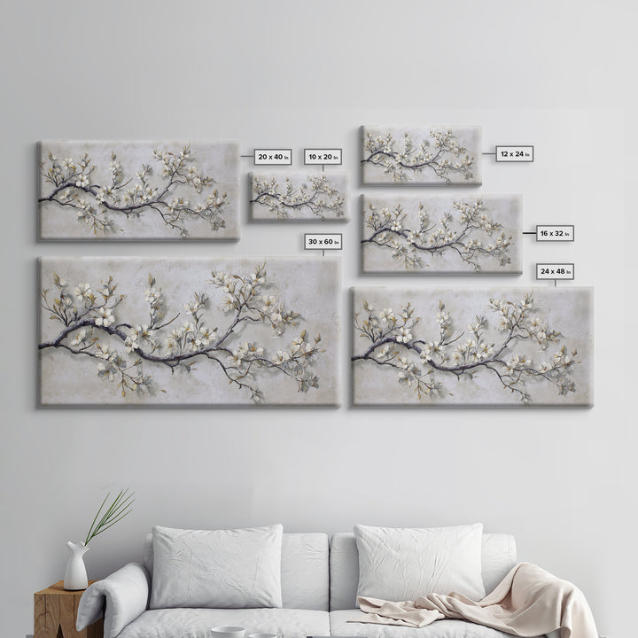 Elegant Botanical Branch on Ivory Ground Framed Canvas Print, Hotel Art, Art Print, Hotel Decor, Oil Painting, Boutique, HOT-2x1-25