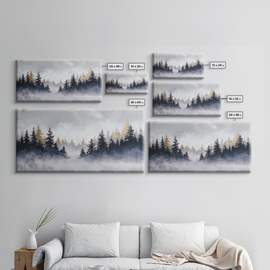 Misty Forest with Refined Calm Atmosphere Framed Canvas Print, Hotel Art, Contemporary Art, Hotel Decor, Fine Art, Boutique, HOT-2x1-34