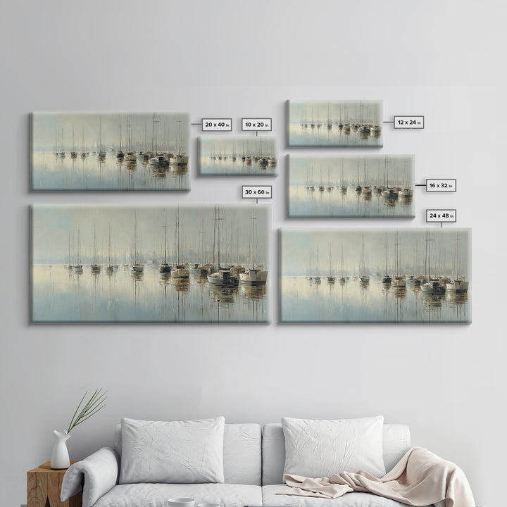 Quiet Harbor with Sailboats at Dawn Framed Canvas Print, Hotel Art, Room Decor, Hotel Decor, Fine Art, Boutique, Art Print, HOT-2x1-42