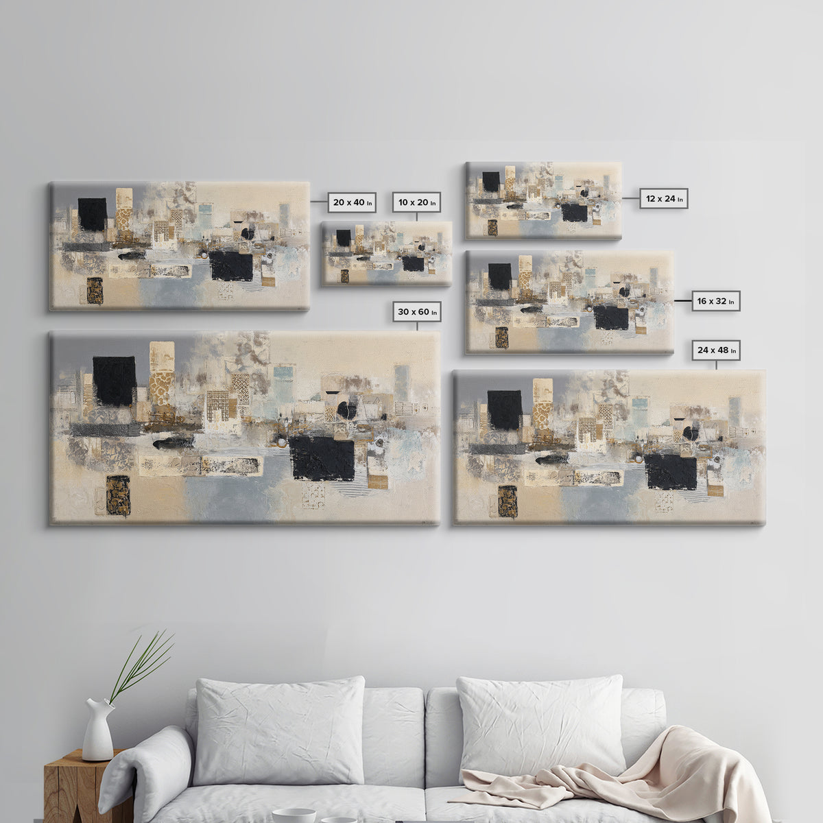 Sophisticated Neutral Abstract Framed Canvas Print, Hotel Art, Abstract Art, Hotel Decor, Fine Art, Boutique, Gallery Wall Art, HOT-2x1-45