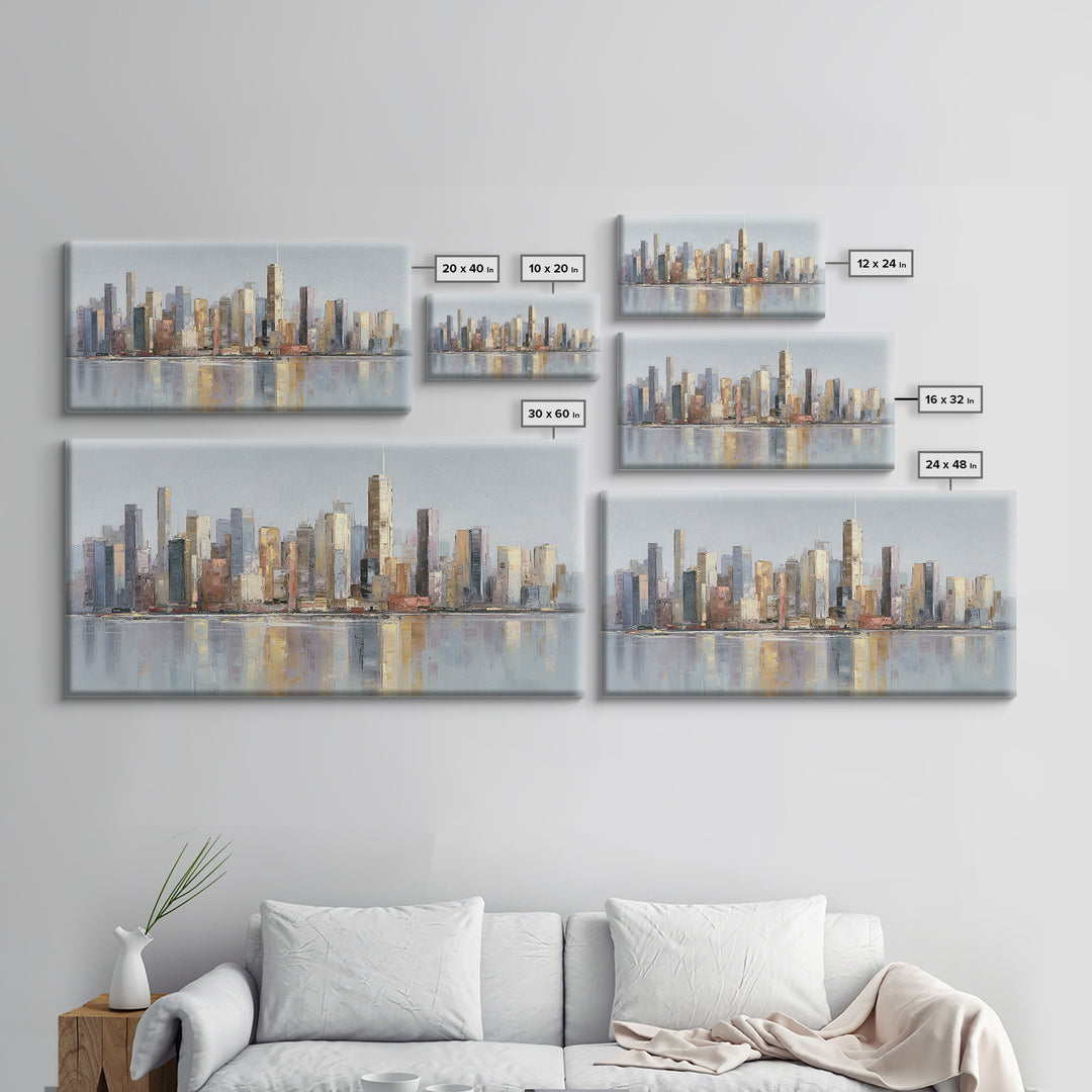 Quiet City Skyline Framed Canvas Print, Hotel Art, Poster, Hotel Decor, Fine Art, Boutique, Wood Wall Art, Printable Art, HOT-2x1-46