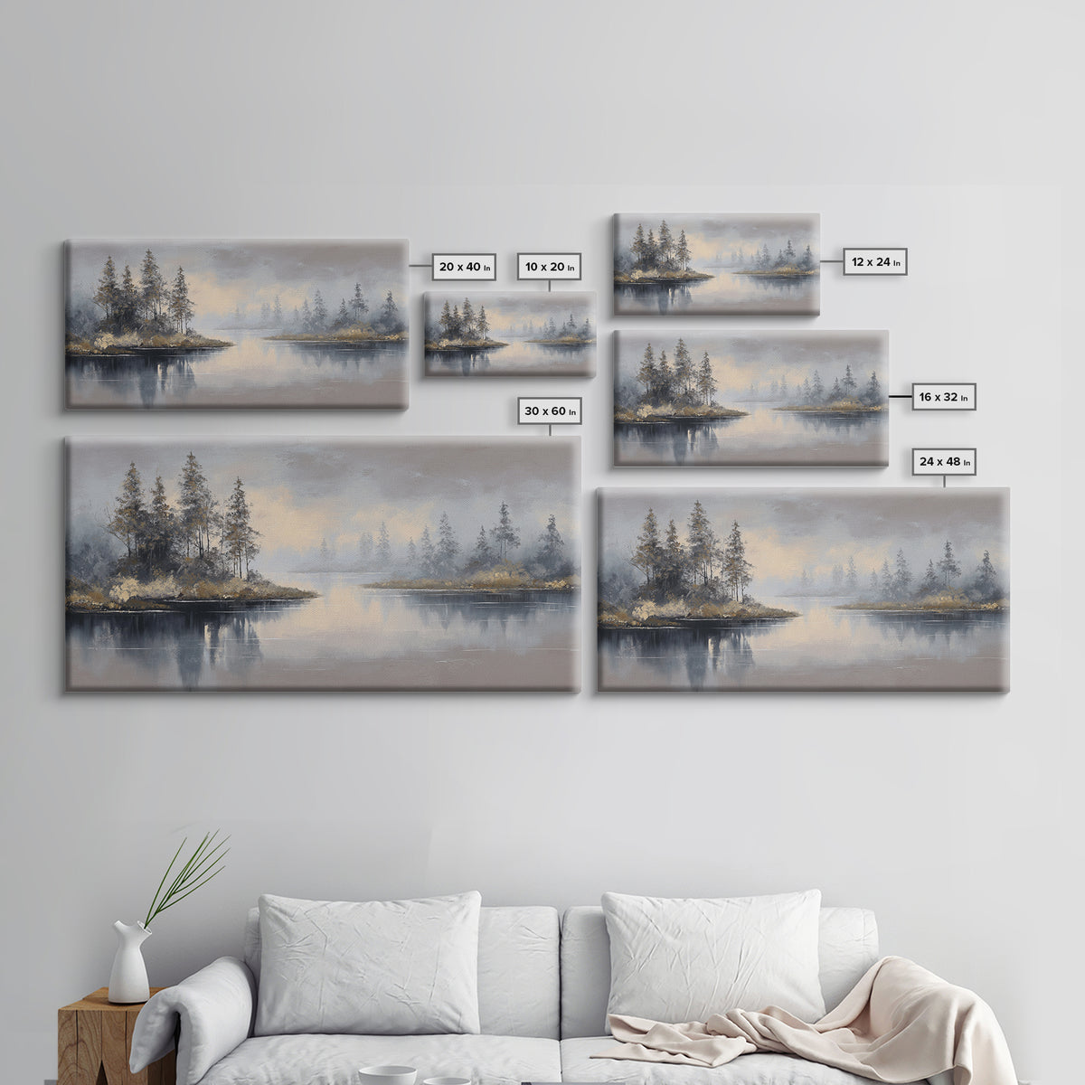 Luxury Monochrome Landscape Framed Canvas Print, Hotel Art, Art, Hotel Decor, Oil Painting, Boutique, Printable Art, HOT-2x1-50