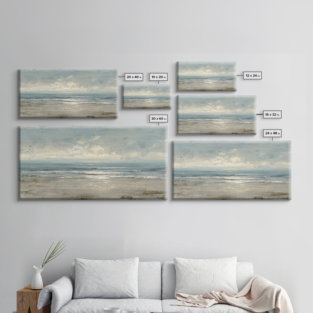 Mediterranean Terrace View Focused on Sea and Framed Canvas Print, Hotel Art, Living Room Decor, Hotel Decor, Boutique, HOT-2x1-55