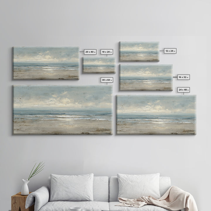 Mediterranean Terrace View Focused on Sea and Framed Canvas Print, Hotel Art, Living Room Decor, Hotel Decor, Boutique, HOT-2x1-55