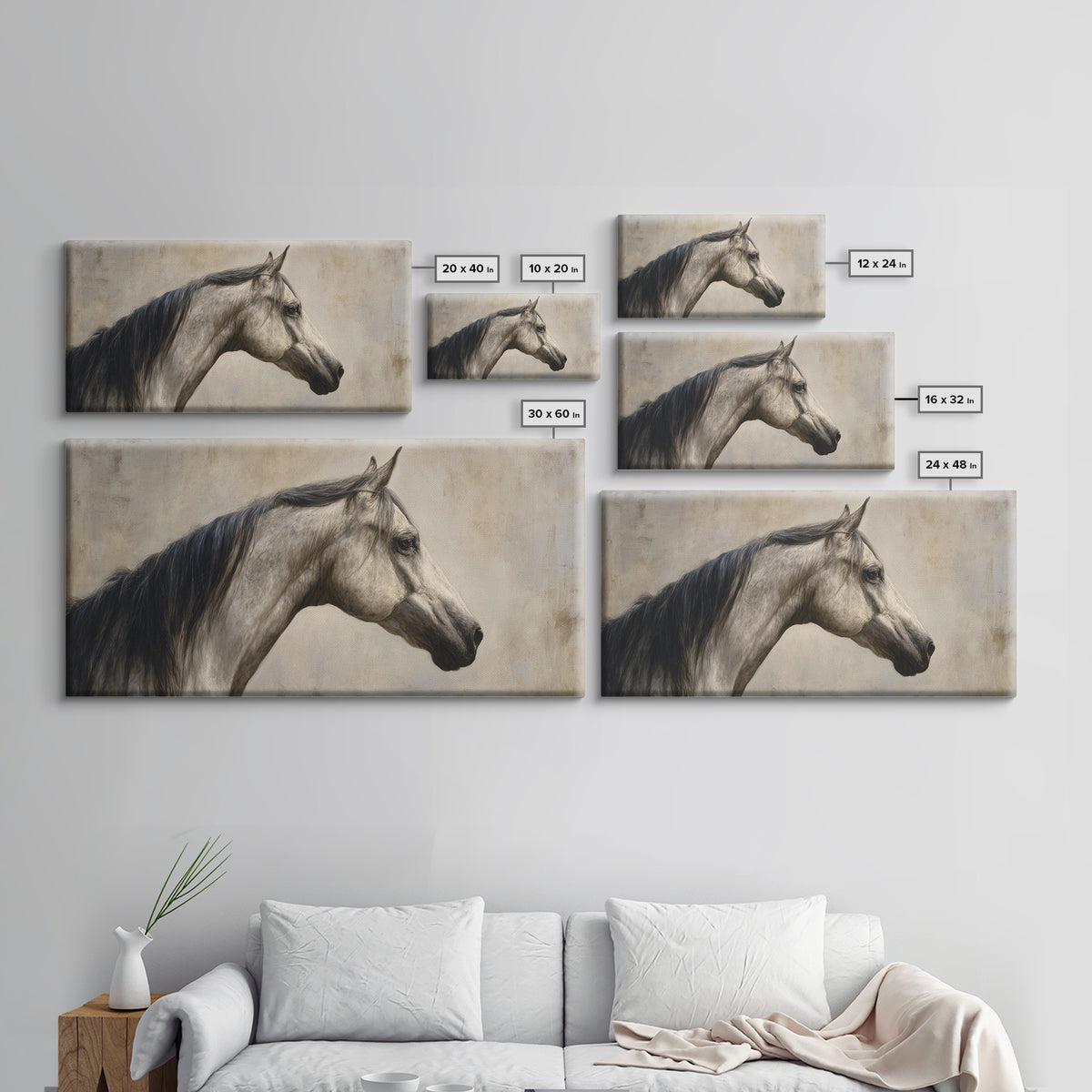 Neutral Horse Portrait Framed Canvas Print, Hotel Art, Art Prints, Hotel Decor, Boutique, Modern Wall Art, Wall Sculpture, HOT-2x1-60