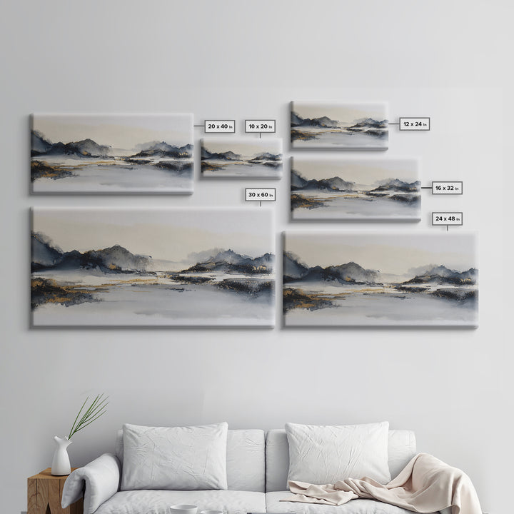 Japanese Ink Landscape Canvas Print, Hotel Art, Wall Art, Hotel Decor, Boutique, Abstract Art, Framed Art, Wood Wall Art, HOT-2x1-62