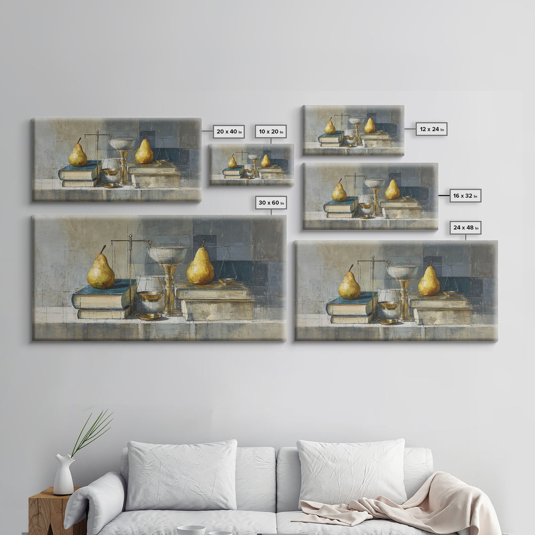 Elegant Pear Still Life on Linen Framed Canvas Print, Hotel Art, Art Deco, Hotel Decor, Fine Art, Boutique, Minimalist Wall Art, HOT-2x1-65
